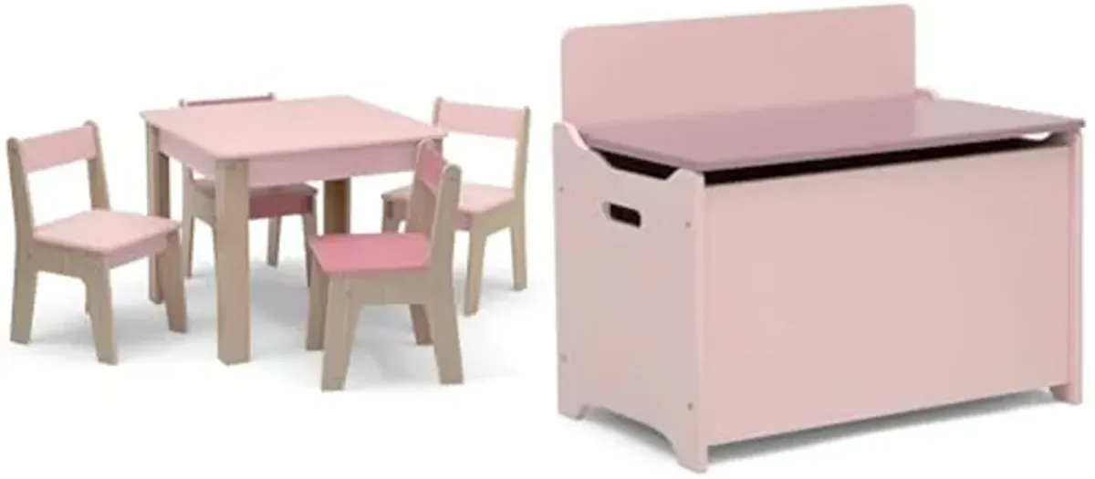 Delta Children Gap GapKids Table and 4 Chair Set - Greenguard Gold Certified, Blush/Natural & Gap GapKids Toy Box - Greenguard Gold Certified, Blush