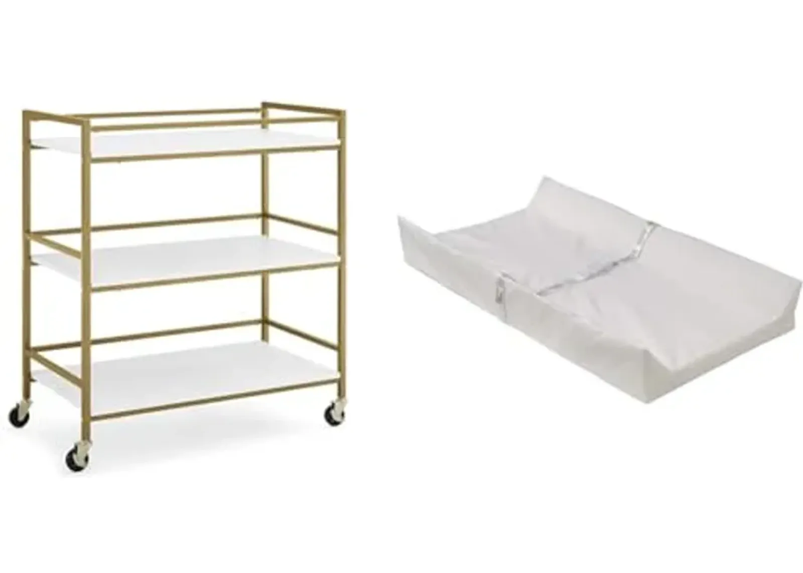 Delta Children Jade Changing Table/Cart, White Melamine/Bronze & Foam Contoured Changing Pad with Waterproof Cover