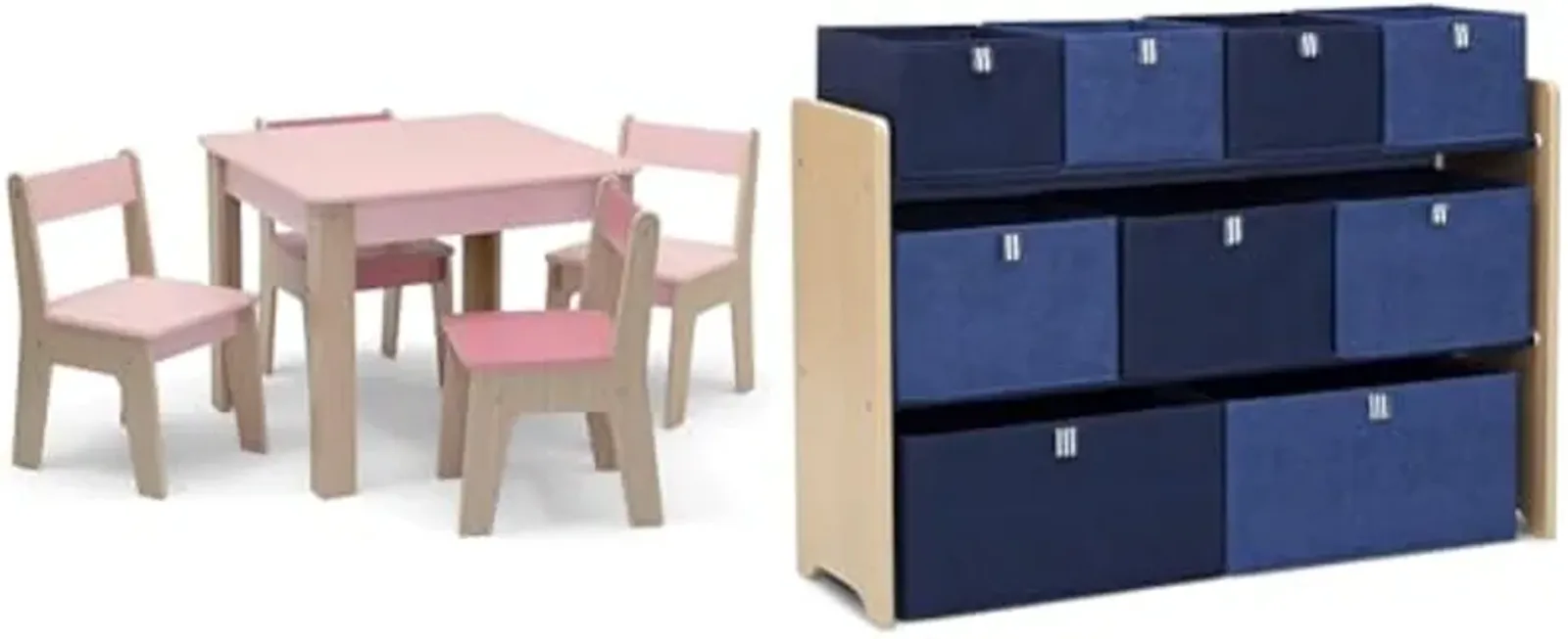 Delta Children Gap GapKids Table and 4 Chair Set - Greenguard Gold Certified, Blush/Natural & Gap GapKids Deluxe Toy Organizer - Greenguard Gold Certified, Navy/Natural