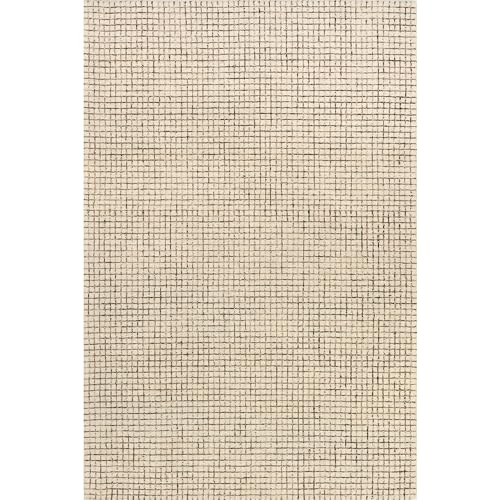 Rugs USA x Arvin Olano Melrose Checked Wool Area Rug, Cream, 5' x 8'