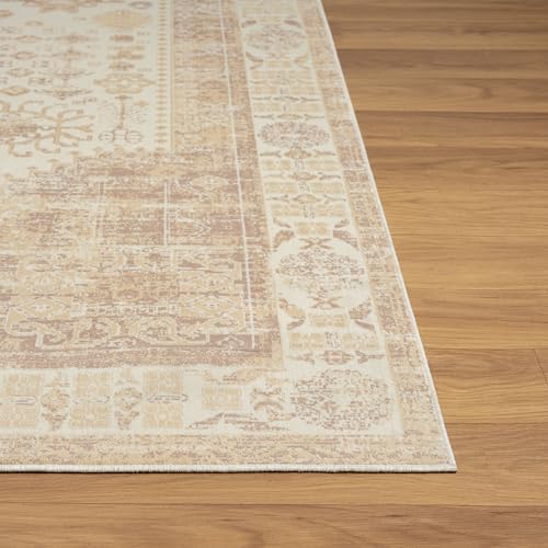 LR Home Abby Beige Transitional Liquid-Repellent, Washable Indoor Area Rug, 2'8" x 3'10"