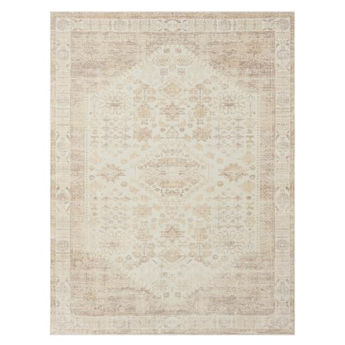 LR Home Abby Beige Transitional Liquid-Repellent, Washable Indoor Area Rug, 2'8" x 3'10"