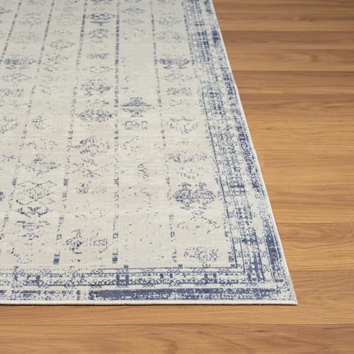 LR Home Abby Blue/Gray Transitional Liquid-Repellent, Washable Indoor Area Rug, 2'8" x 3'10"