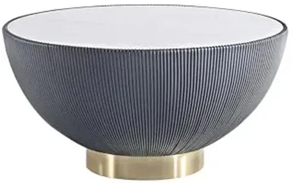 Manhattan Comfort Anderson Modern 28.15" Round Coffee Table 2.0 - Ceramic Marble Tabletop, Elegant Pleated Leatherette Details & Gold Base, Fully Assembled Accent Furniture, Set of 1, Grey