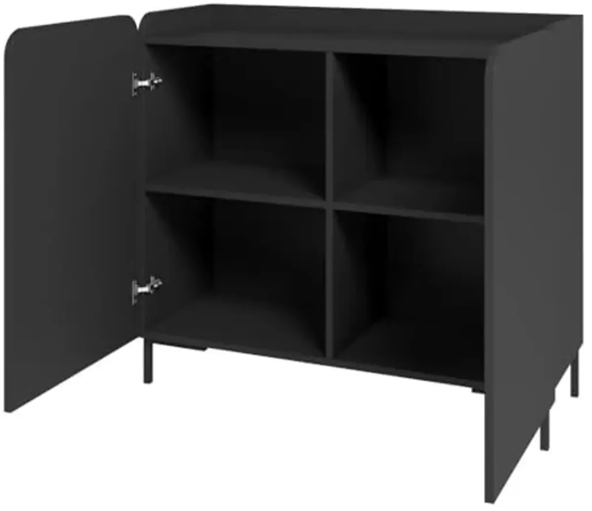 Manhattan Comfort Bogardus 2-Piece Living Room Furniture Set, Accent Cabinet & End Table, Sleek Mid Century Modern Design with Rounded Soft-Close Doors and Metal Legs, Black