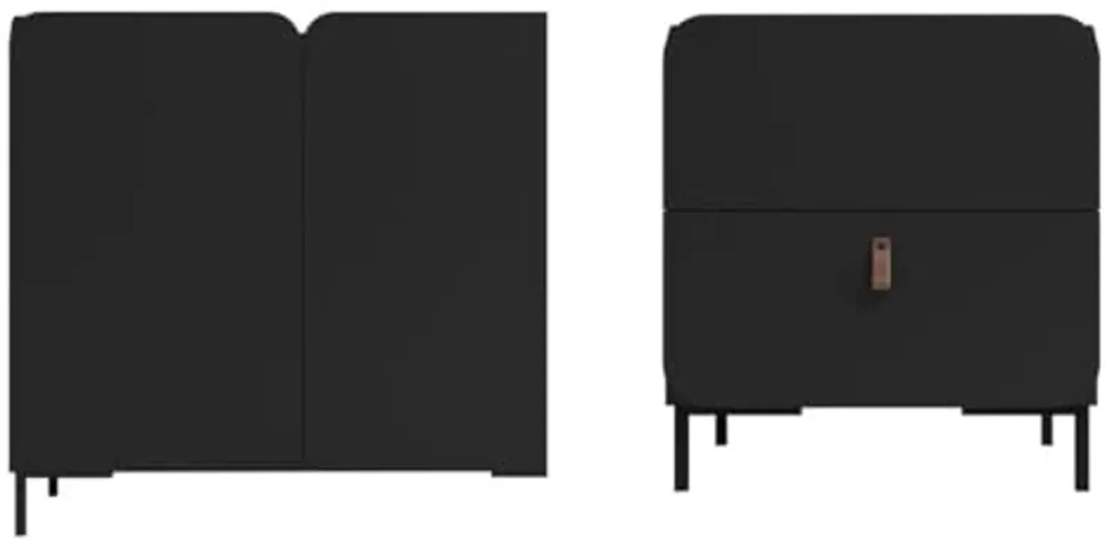 Manhattan Comfort Bogardus 2-Piece Living Room Furniture Set, Accent Cabinet & End Table, Sleek Mid Century Modern Design with Rounded Soft-Close Doors and Metal Legs, Black