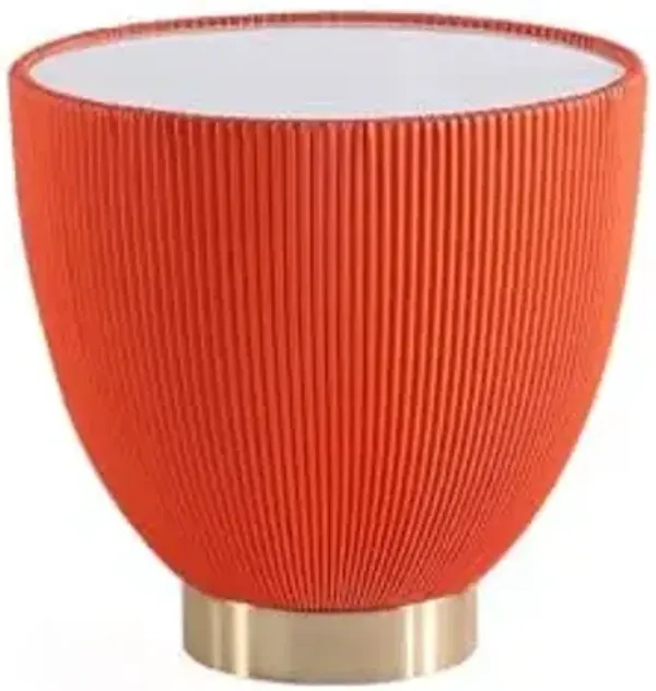 Manhattan Comfort Anderson Modern 18" Round End Table 2.0 | Ceramic Marble Tabletop, Elegant Pleated Leatherette Design & Gold Stainless Steel Base, Fully Assembled Accent Furniture, Set of 1, Orange