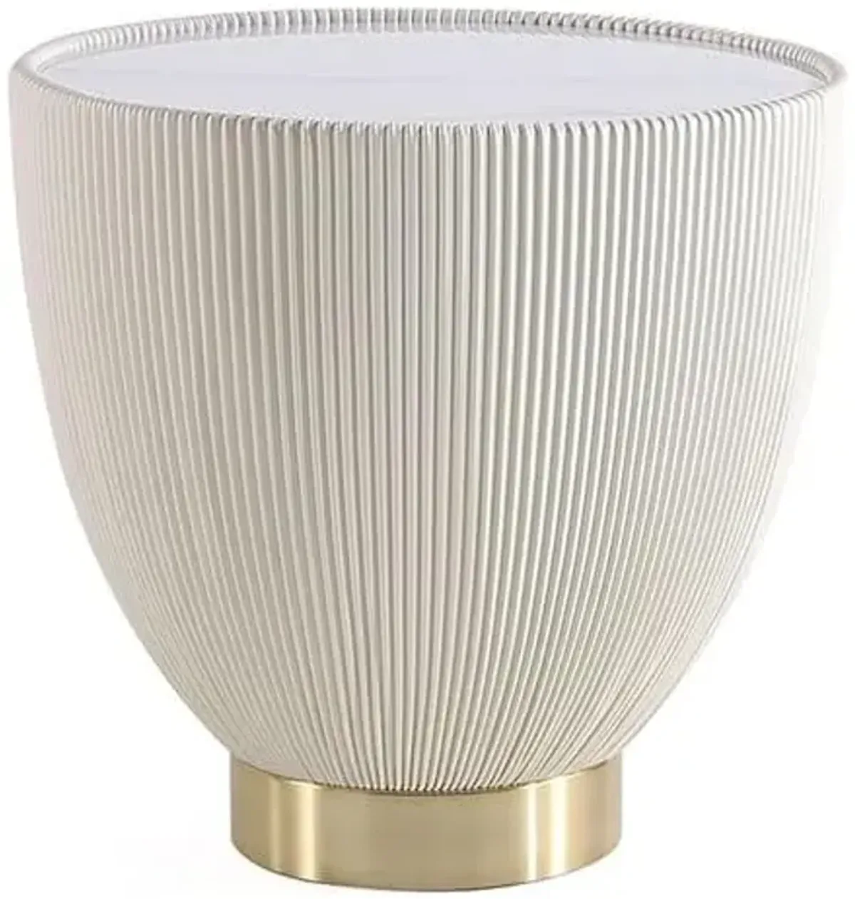 Manhattan Comfort Anderson Modern 18" Round End Table 2.0 | Ceramic Marble Tabletop, Elegant Pleated Leatherette Design & Gold Stainless Steel Base, Fully Assembled Accent Furniture, Set of 1, Cream
