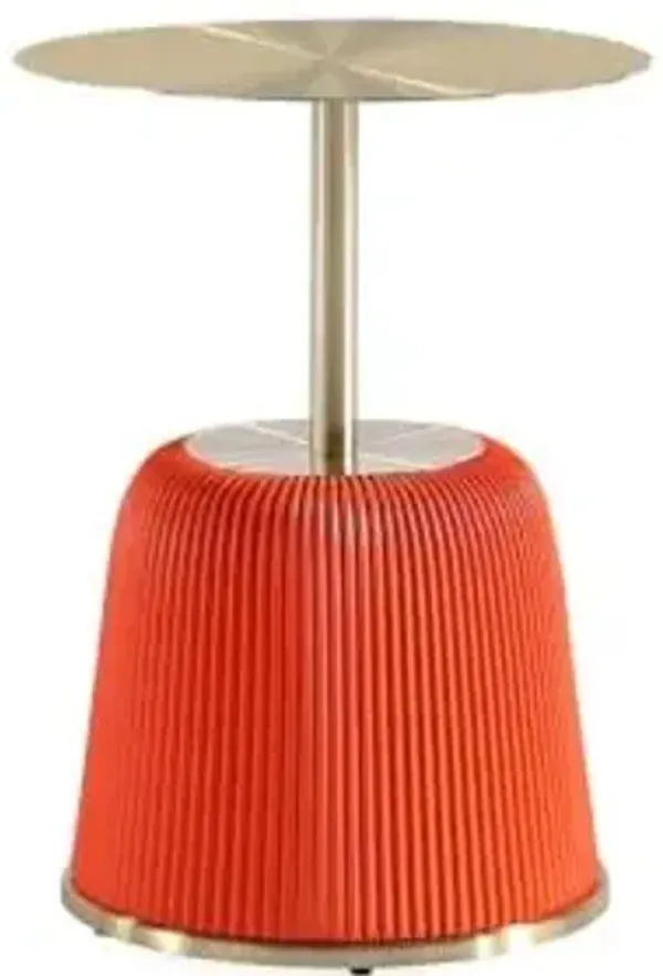 Manhattan Comfort Anderson Modern 15.75" Round End Tables 1.0 - Elegant Leatherette Upholstered Base with Pleated Design & Gold Steel Tabletop, Fully Assembled Accent Furniture, Set of 1, Orange