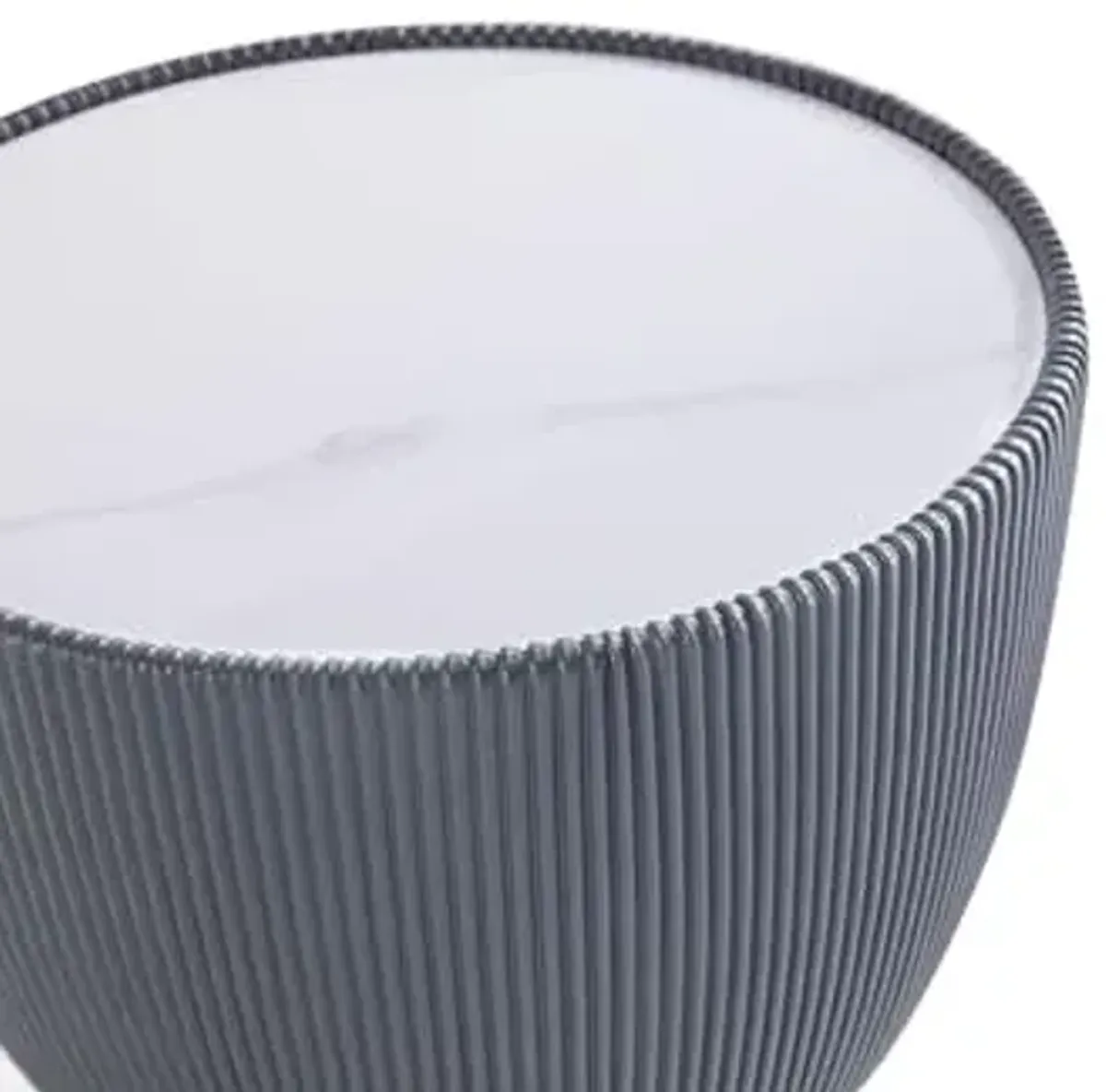 Manhattan Comfort Anderson Modern 18" Round End Table 2.0 | Ceramic Marble Tabletop, Elegant Pleated Leatherette Design & Gold Stainless Steel Base, Fully Assembled Accent Furniture, Set of 1, Grey