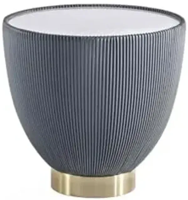 Manhattan Comfort Anderson Modern 18" Round End Table 2.0 | Ceramic Marble Tabletop, Elegant Pleated Leatherette Design & Gold Stainless Steel Base, Fully Assembled Accent Furniture, Set of 1, Grey