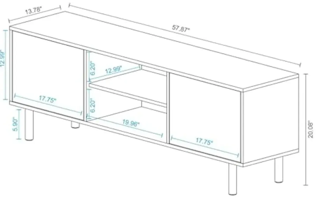 Manhattan Comfort Retro 58 Inch Mid Century Modern TV Stand, Fits up to 35" Television, Media Console with 2 Push to Open Soft Close Doors with Scratch Resistant Finish & 2 Open Shelves, Multi Color