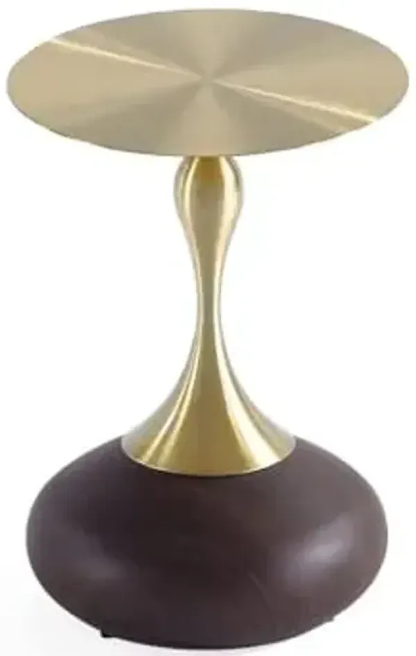 Manhattan Comfort Patchin Modern 15.75" Round End Table - Sleek Wood-Finished Steel Base with Gold Tabletop, Fully Assembled Accent Furniture, Set of 1, Brown/Gold