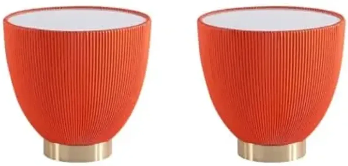 Manhattan Comfort Anderson Modern 18.43" Round End Table 2.0 - Ceramic Marble Tabletop, Elegant Pleated Leatherette Design & Gold Stainless Steel Base, Fully Assembled, Set of 2, Orange