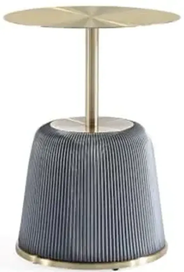 Manhattan Comfort Anderson Modern 15.75" Round End Tables 1.0 - Elegant Leatherette Upholstered Base with Pleated Design & Gold Steel Tabletop, Fully Assembled Accent Furniture, Set of 1, Grey