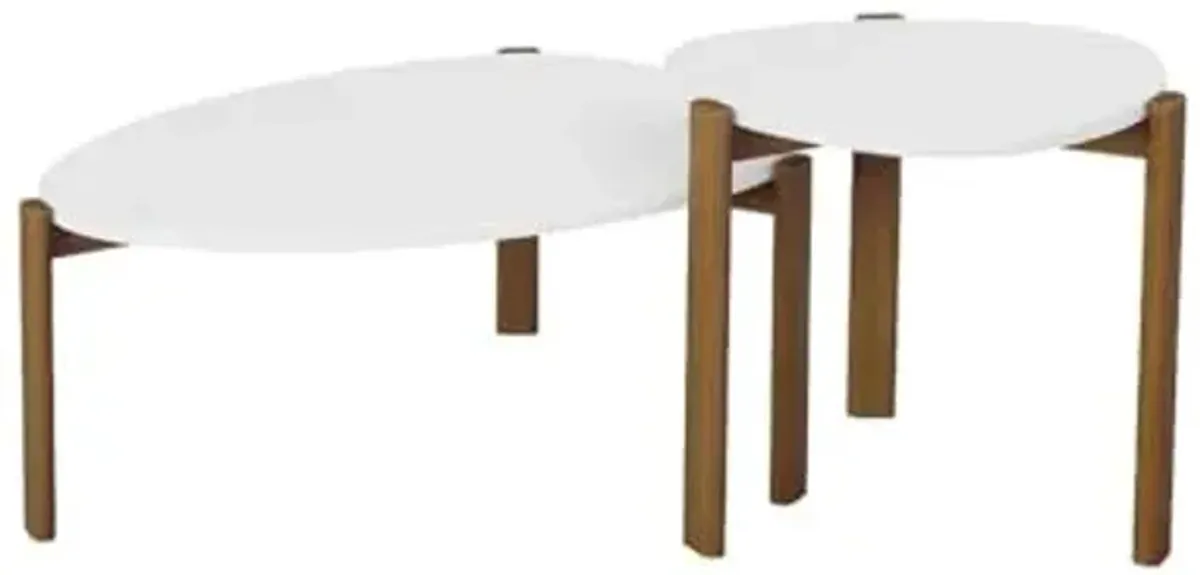 Manhattan Comfort Gales Mid-Century Modern End Coffee Table with Solid Wood Legs, Matte White