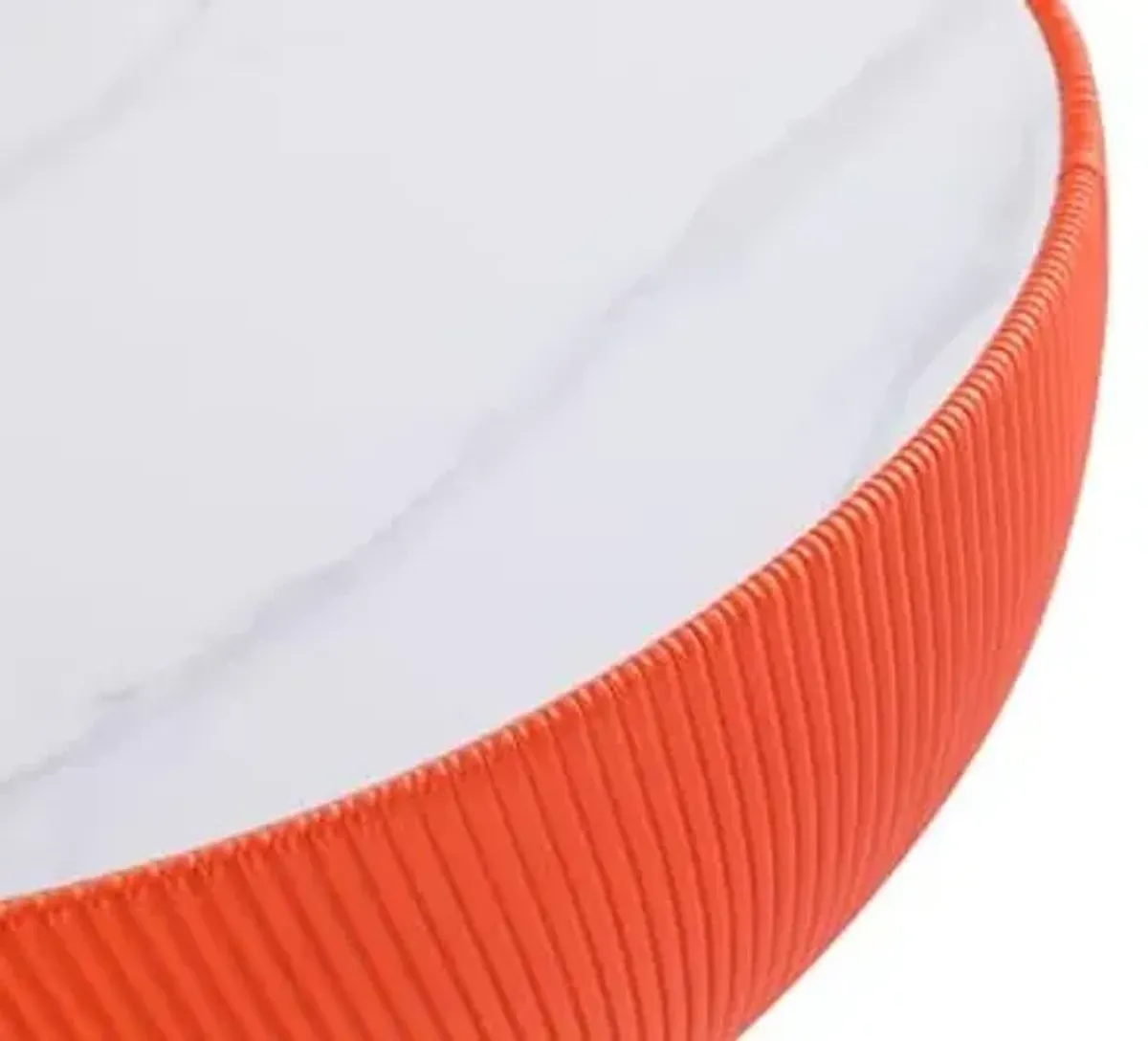 Manhattan Comfort Anderson Modern 28.15" Round Coffee Table 2.0 - Ceramic Marble Tabletop, Elegant Pleated Leatherette Details & Gold Base, Fully Assembled Accent Furniture, Set of 1, Orange