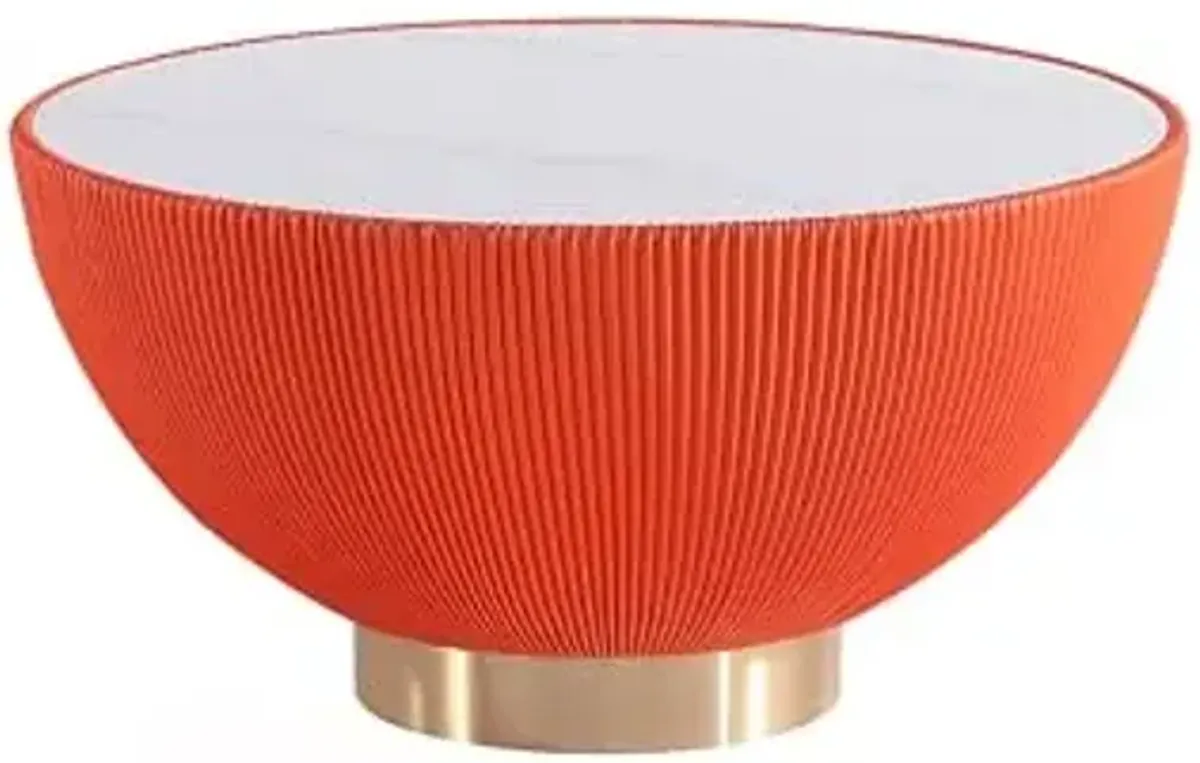 Manhattan Comfort Anderson Modern 28.15" Round Coffee Table 2.0 - Ceramic Marble Tabletop, Elegant Pleated Leatherette Details & Gold Base, Fully Assembled Accent Furniture, Set of 1, Orange
