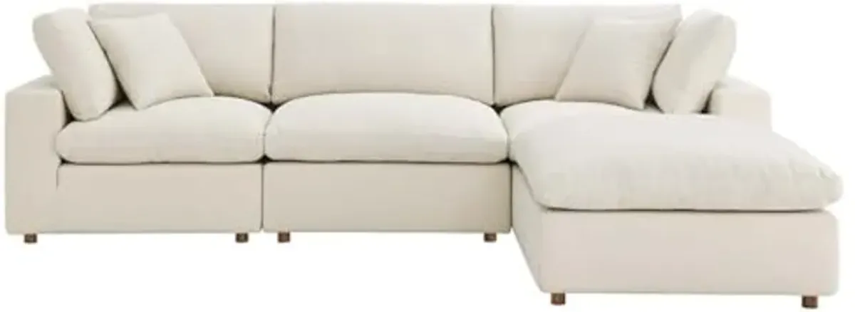 Modway Commix 4-Piece Fabric Down Filled Sectional Sofa Set in Light Beige