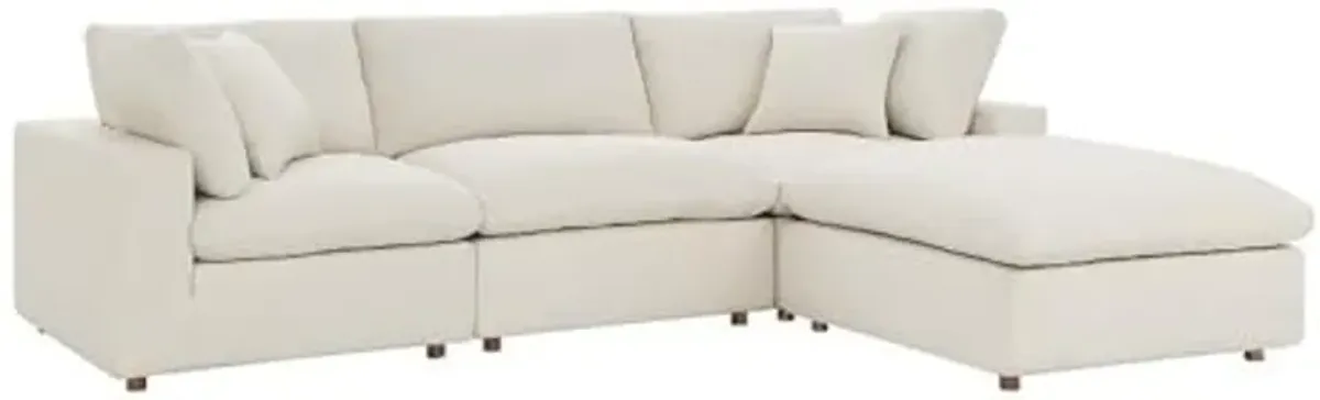 Modway Commix 4-Piece Fabric Down Filled Sectional Sofa Set in Light Beige