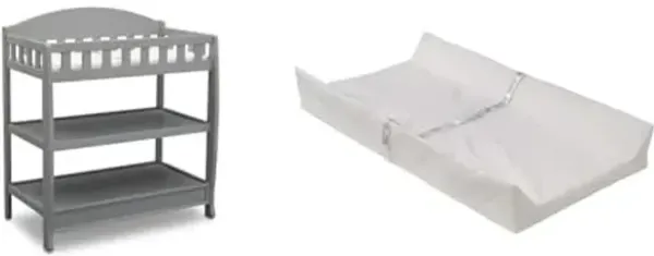 Delta Children Infant Changing Table with Pad, Grey & Foam Contoured Changing Pad with Waterproof Cover