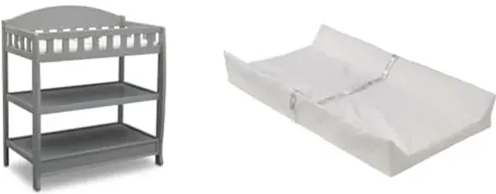 Delta Children Infant Changing Table with Pad, Grey & Foam Contoured Changing Pad with Waterproof Cover