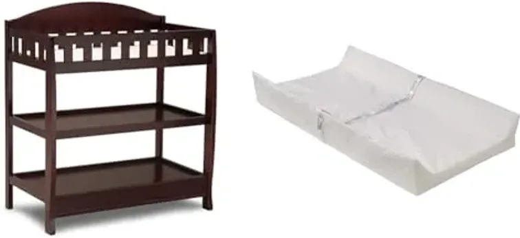Delta Children Infant Changing Table with Pad, Espresso Cherry & Foam Contoured Changing Pad with Waterproof Cover