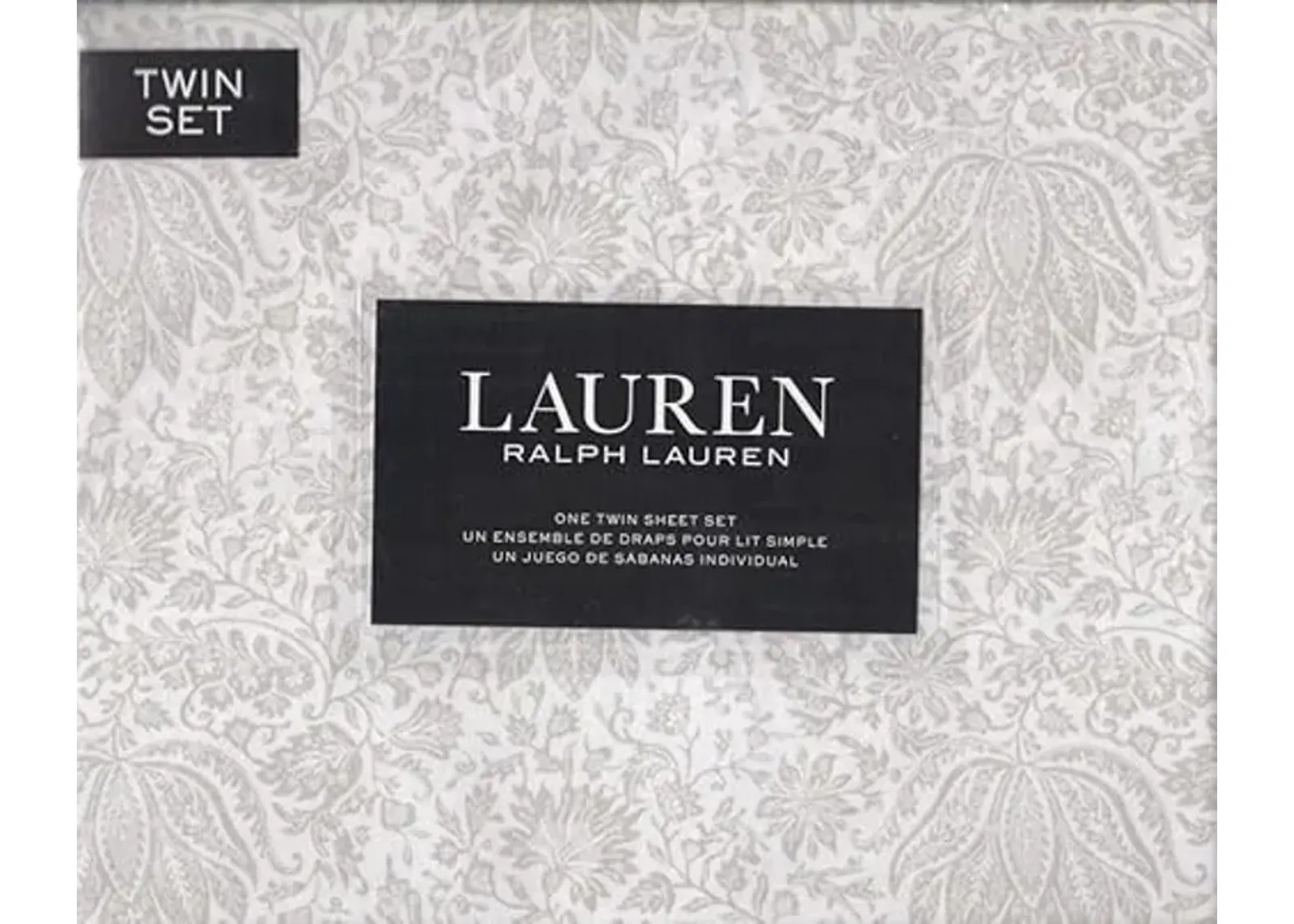 Lauren Ralph Lauren Lotus Floral 3 pc Twin Sheet Set Grey on White (Twin)