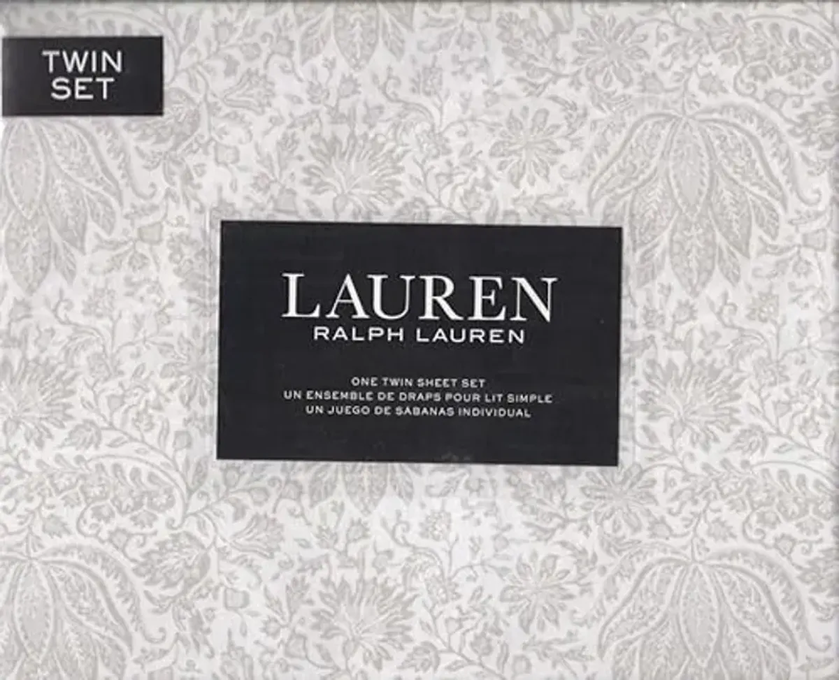 Lauren Ralph Lauren Lotus Floral 3 pc Twin Sheet Set Grey on White (Twin)