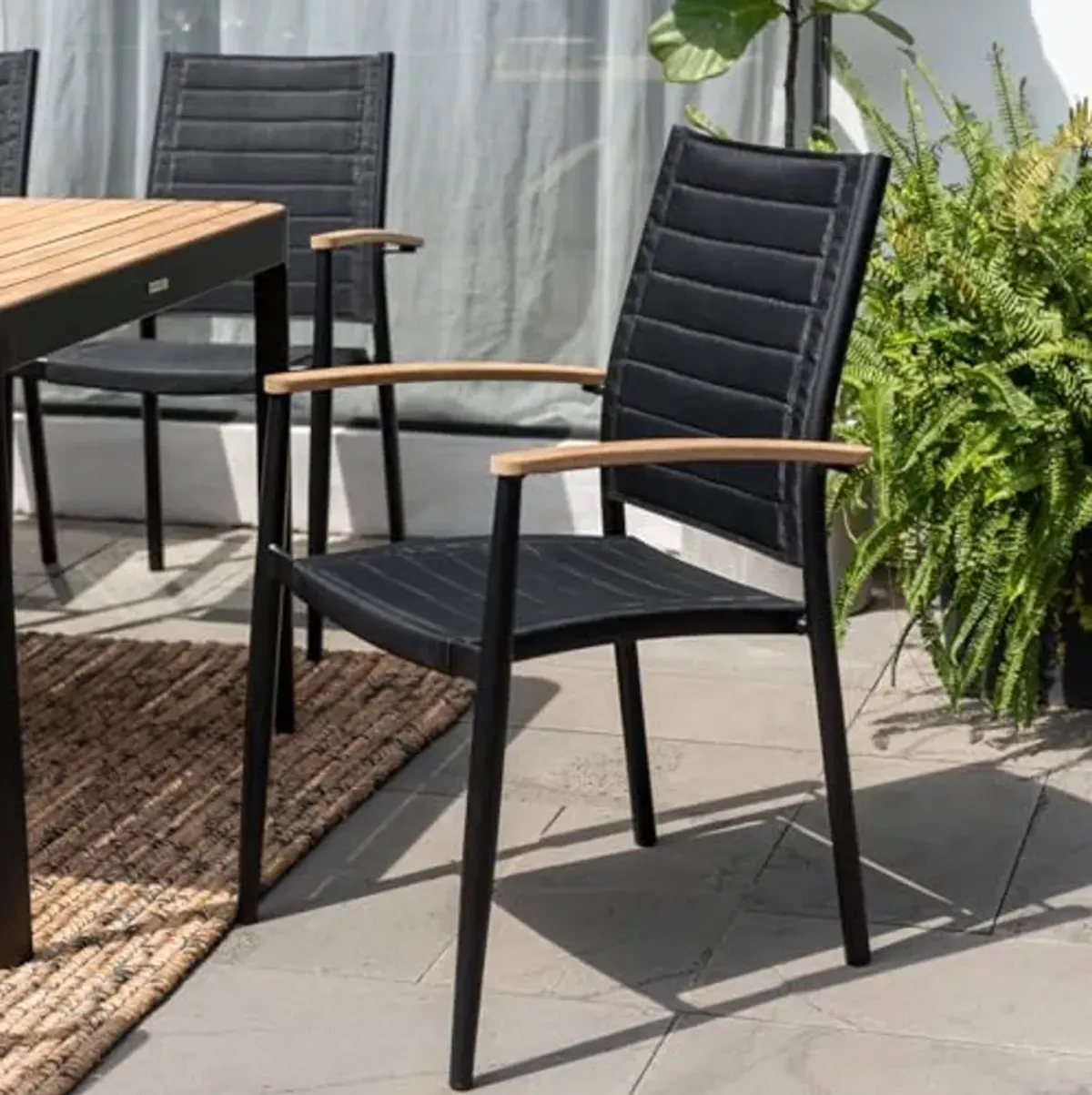 Amazonia Patio Macarelleta 7-Piece Oval Patio Dining Set | Teak Wood 100% Certified |Ideal for Outdoors, Black