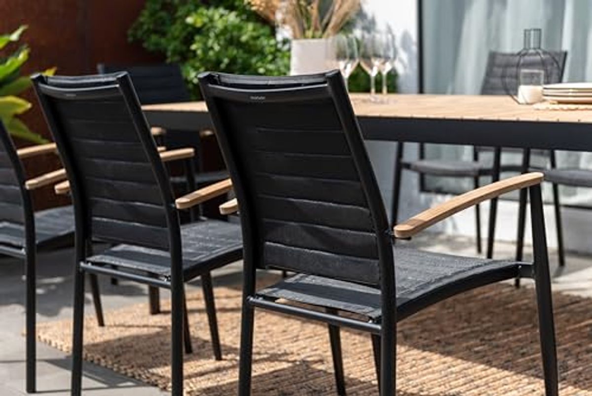 Amazonia Patio Whitehaven 9-Piece Rectangular Patio Dining Set|Teak Wood 100% Certified and Aluminum | Ideal for Outdoors, Black