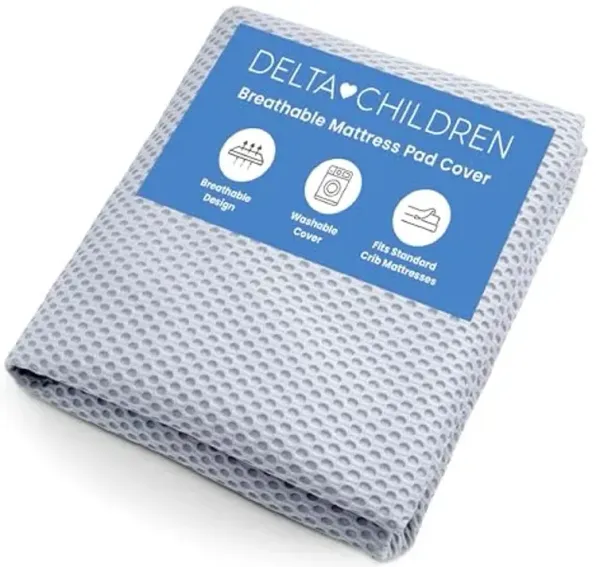Delta Children Breathable Crib Mattress Pad Cover - Make Every Crib Mattress Breathable - Elastic Edges for Secure, Universal Fit - Machine Washable - 1 Pack, Blue