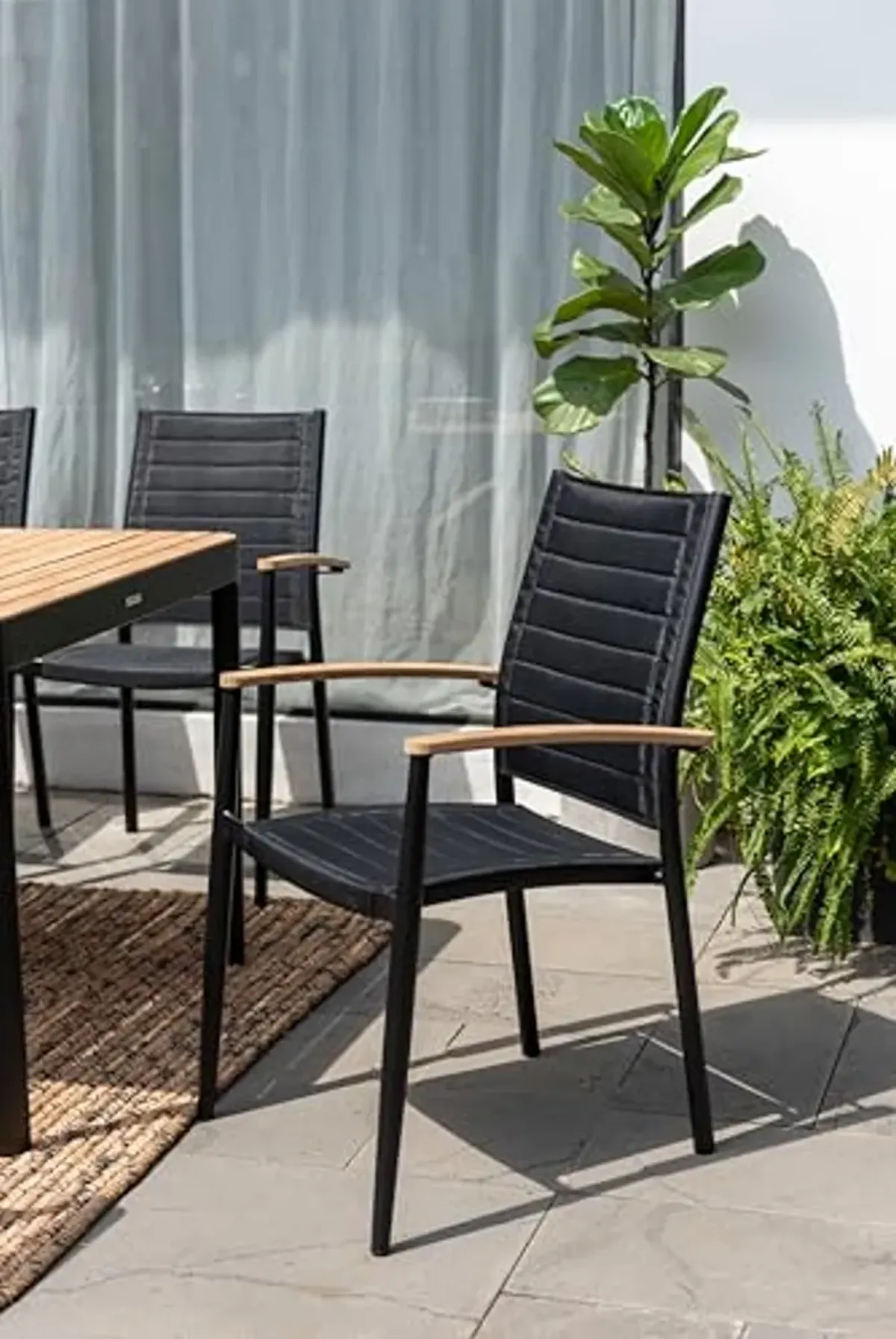 Amazonia Patio Whitehaven 2-Piece Patio Dining Chair Set |Aluminum and Teak Wood 100% Certified |Ideal for Outdoors, Black