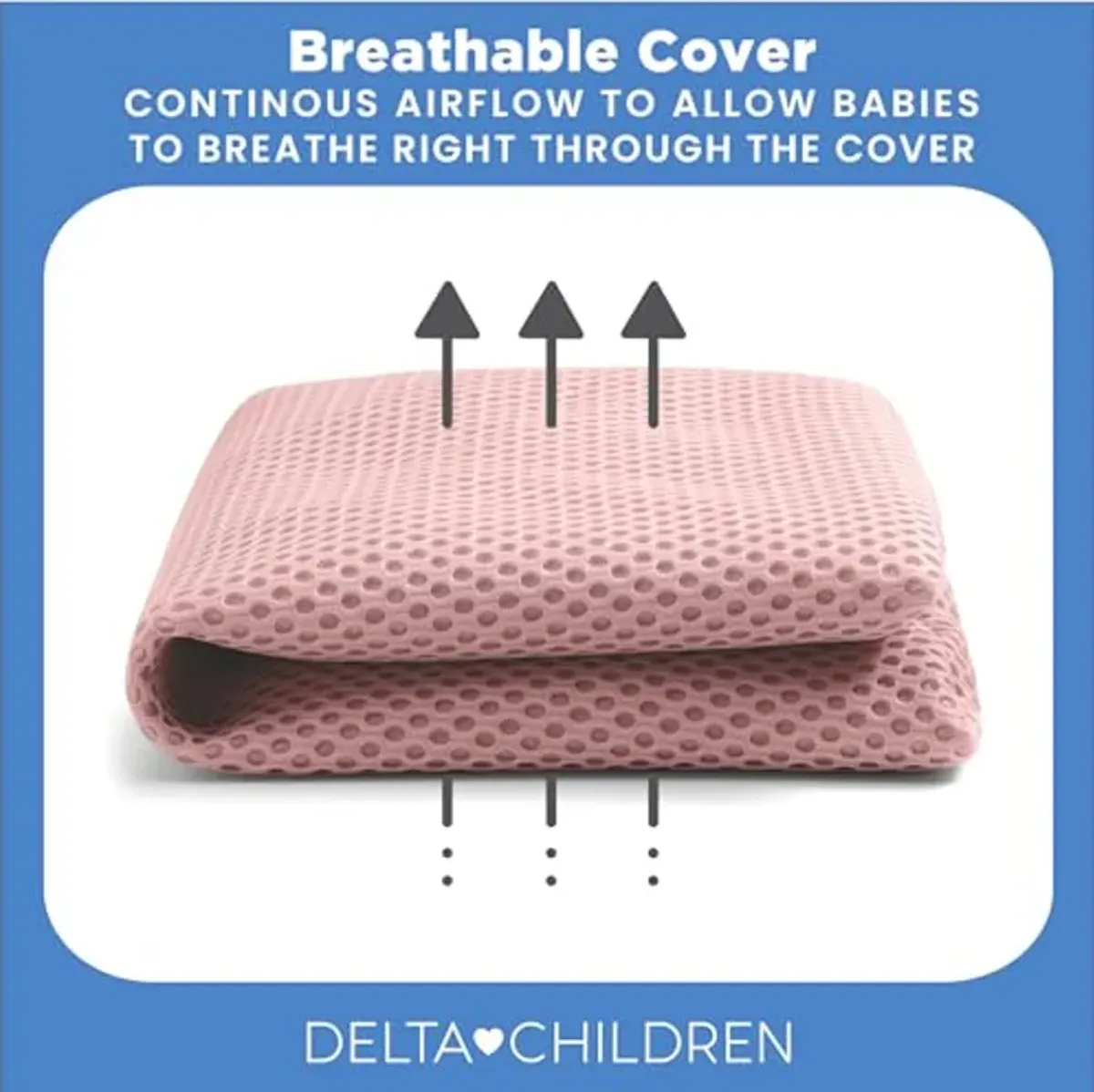 Delta Children Breathable Crib Mattress Pad Cover - 100% Breathable Mattress Pad Cover for Cribs - Elastic Edges for Secure, Universal Fit - Machine Washable - 1 Pack, Pink