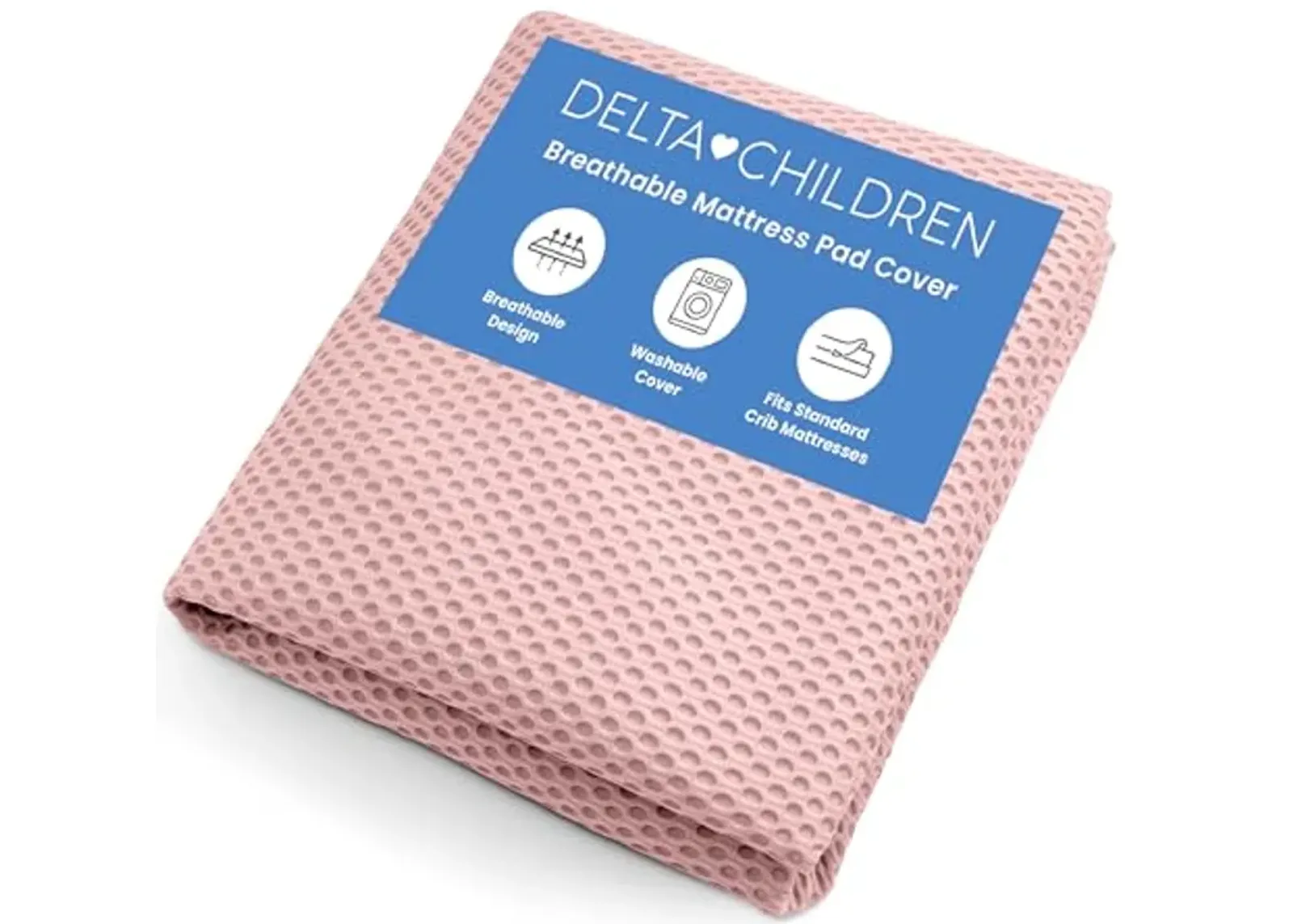 Delta Children Breathable Crib Mattress Pad Cover - 100% Breathable Mattress Pad Cover for Cribs - Elastic Edges for Secure, Universal Fit - Machine Washable - 1 Pack, Pink