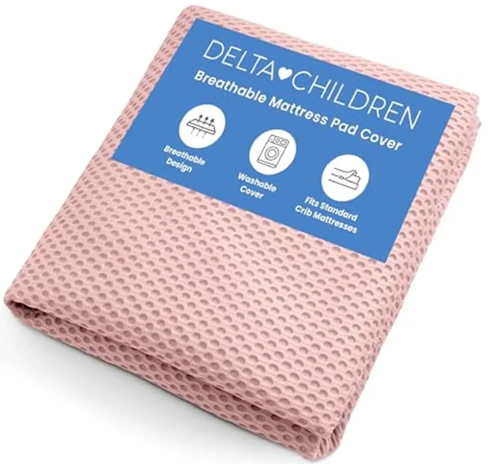 Delta Children Breathable Crib Mattress Pad Cover - 100% Breathable Mattress Pad Cover for Cribs - Elastic Edges for Secure, Universal Fit - Machine Washable - 1 Pack, Pink