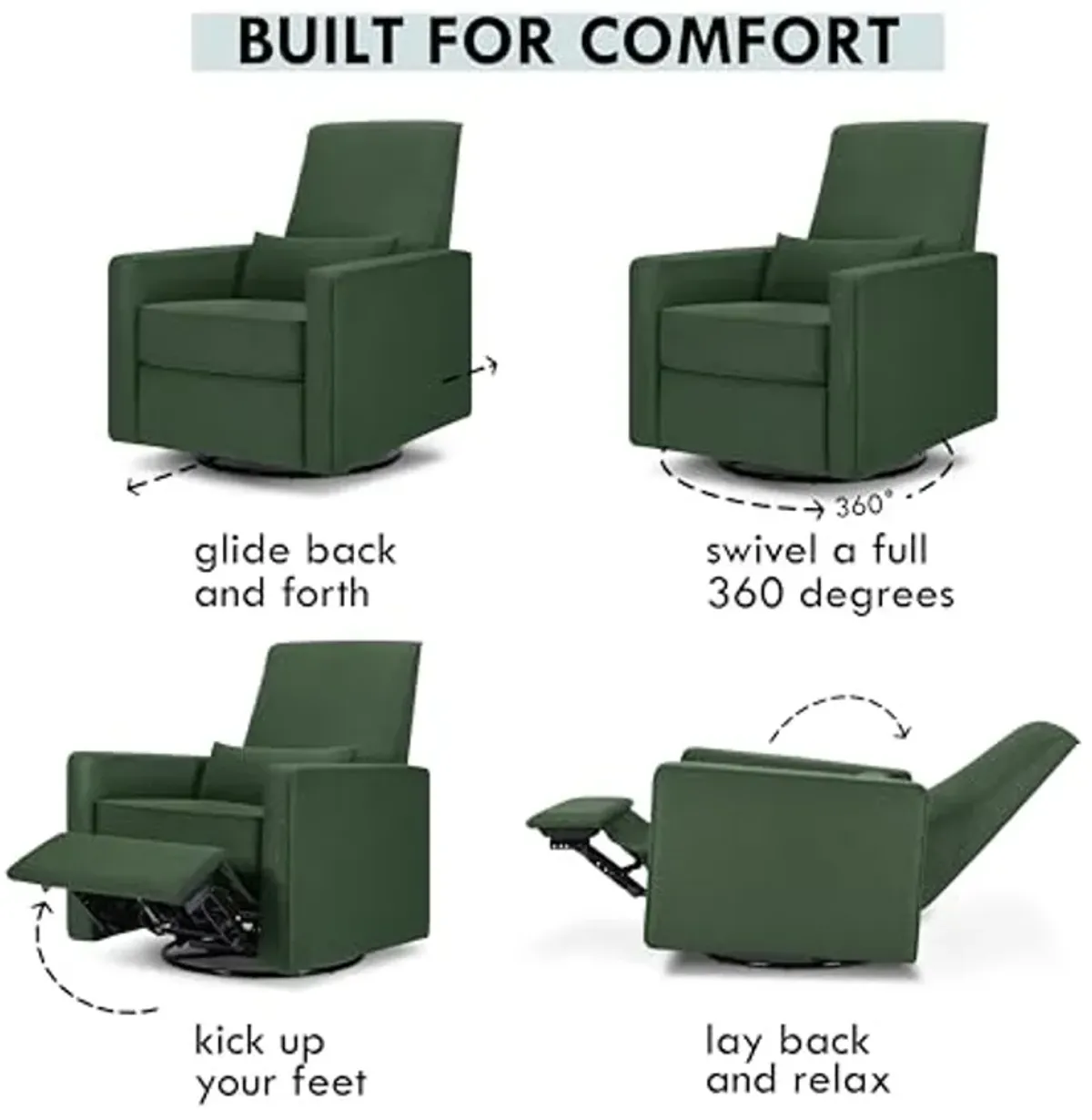 DaVinci Piper Upholstered Recliner and Swivel Glider in Pine Green, Greenguard Gold & CertiPUR-US Certified