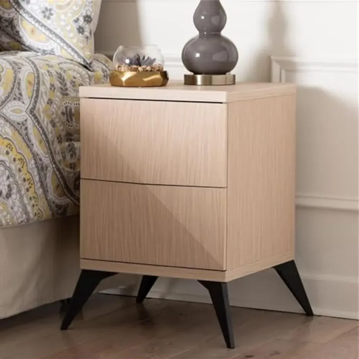 Baxton Studio Draper Mid-Century Modern Two-Tone Light Brown and Black Wood 2-Drawer Nightstand