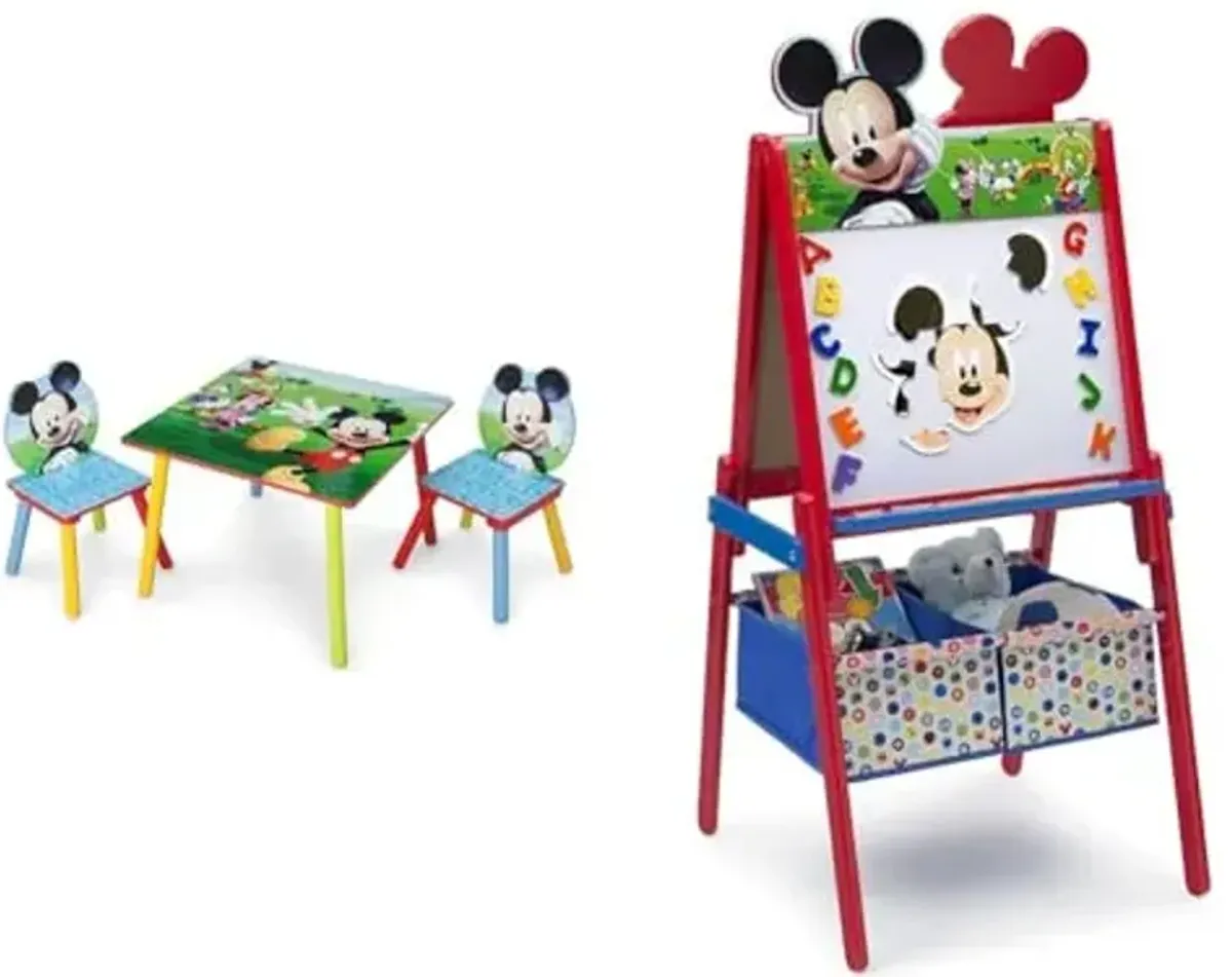 Delta Children Kids Table and Chair Set (2 Chairs Included) - Ideal for Arts & Crafts, Snack Time & Wooden Double-Sided Easel with Storage - Greenguard Gold Certified, Disney Mickey Mouse