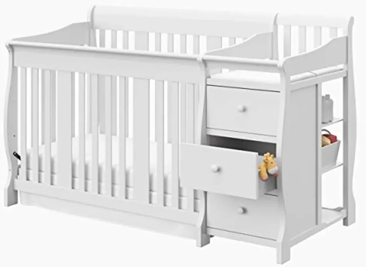 STORKCRAFT Kenton 6 Drawer Double Dresser (White) for Kids Bedroom, Nursery Dresser Organizer & Portofino 5-in-1 Convertible Crib and Changer (White) – Changing-Table Combo with Drawer