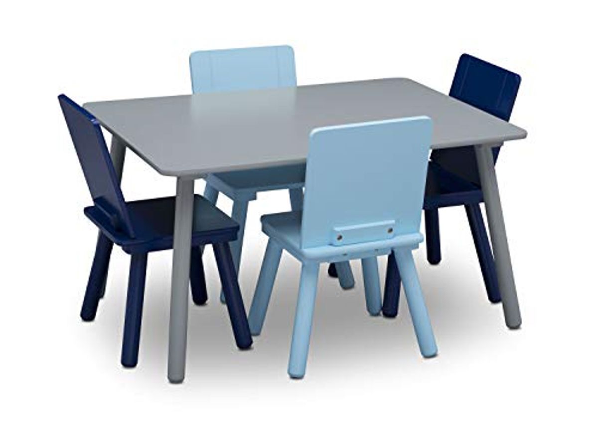 Delta Children Kids Table and Chair Set (4 Chairs Included), Grey/Blue & Design and Store 6 Bin Toy Organizer, Grey/Blue