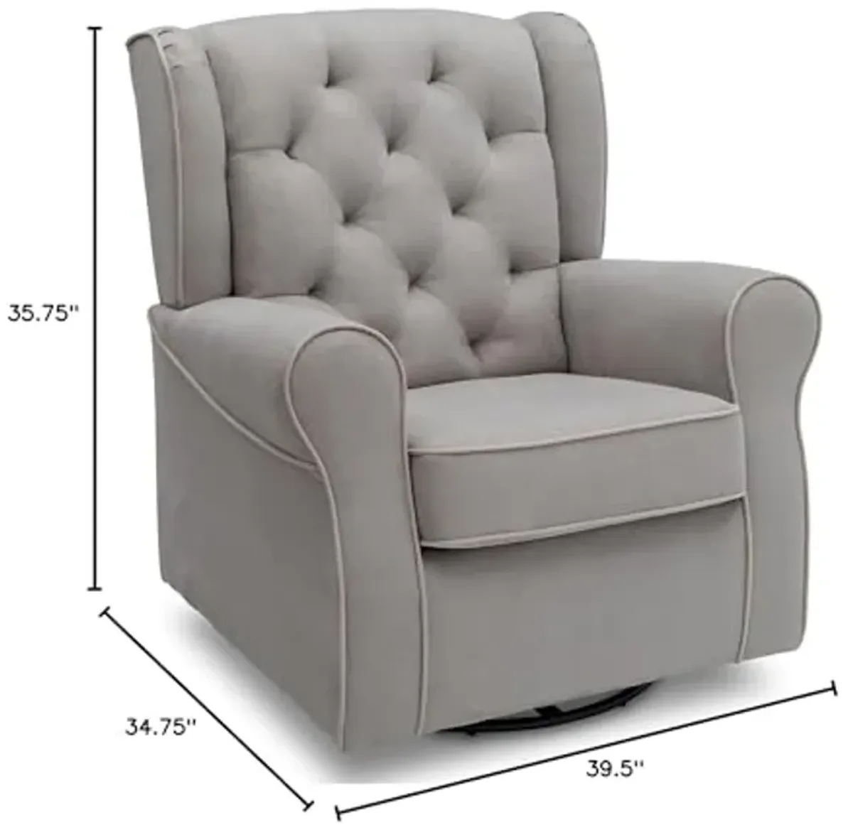 Delta Children Emerson Upholstered Glider Swivel Rocker Chair, Dove Grey with Soft Grey Welt & Diamond Tufted Gliding Ottoman, French Grey