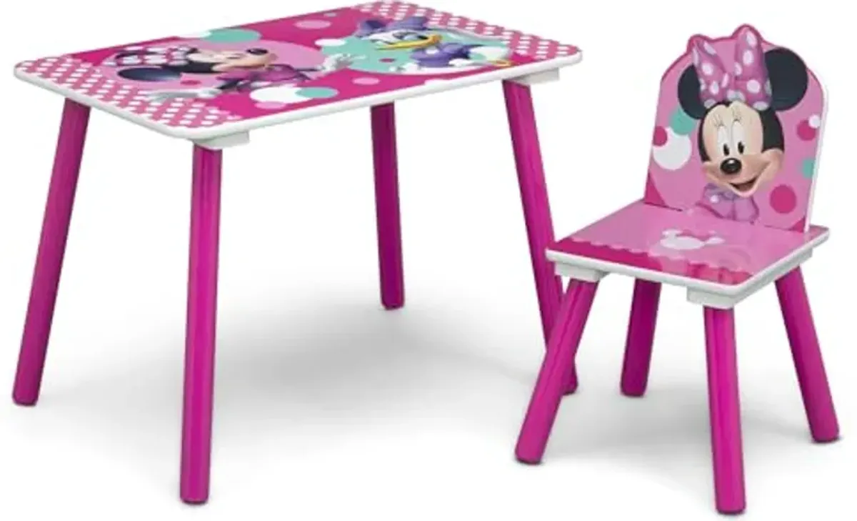 Delta Children - Disney Minnie Mouse 3-Piece Toddler Playroom Set– includes Table, Chair and Toy Box, Pink & Minnie Mouse 3D Toddler Bed, Pink