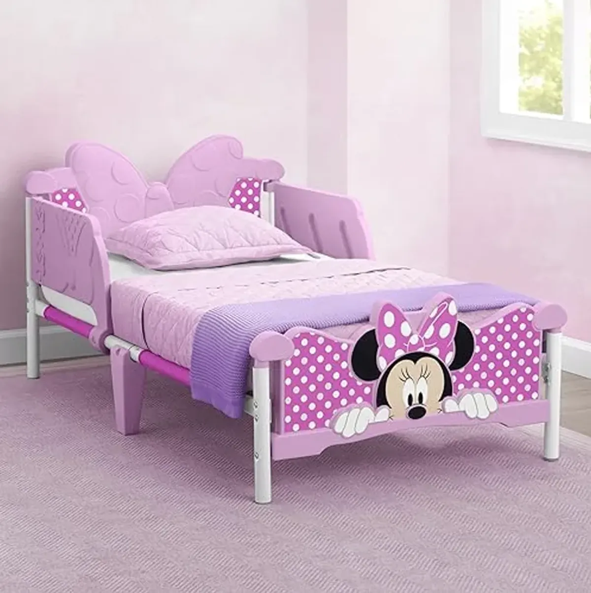 Delta Children - Disney Minnie Mouse 3-Piece Toddler Playroom Set– includes Table, Chair and Toy Box, Pink & Minnie Mouse 3D Toddler Bed, Pink