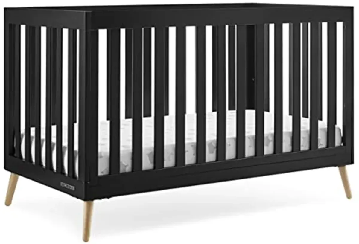 Delta Children Essex Convertible Changing Table with Drawer, Ebony/Natural & Essex 4-in-1 Convertible Baby Crib, Ebony with Natural Legs