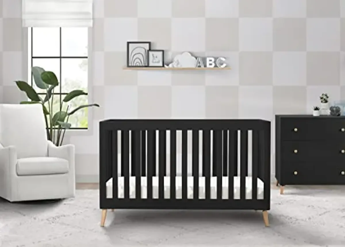 Delta Children Essex Convertible Changing Table with Drawer, Ebony/Natural & Essex 4-in-1 Convertible Baby Crib, Ebony with Natural Legs