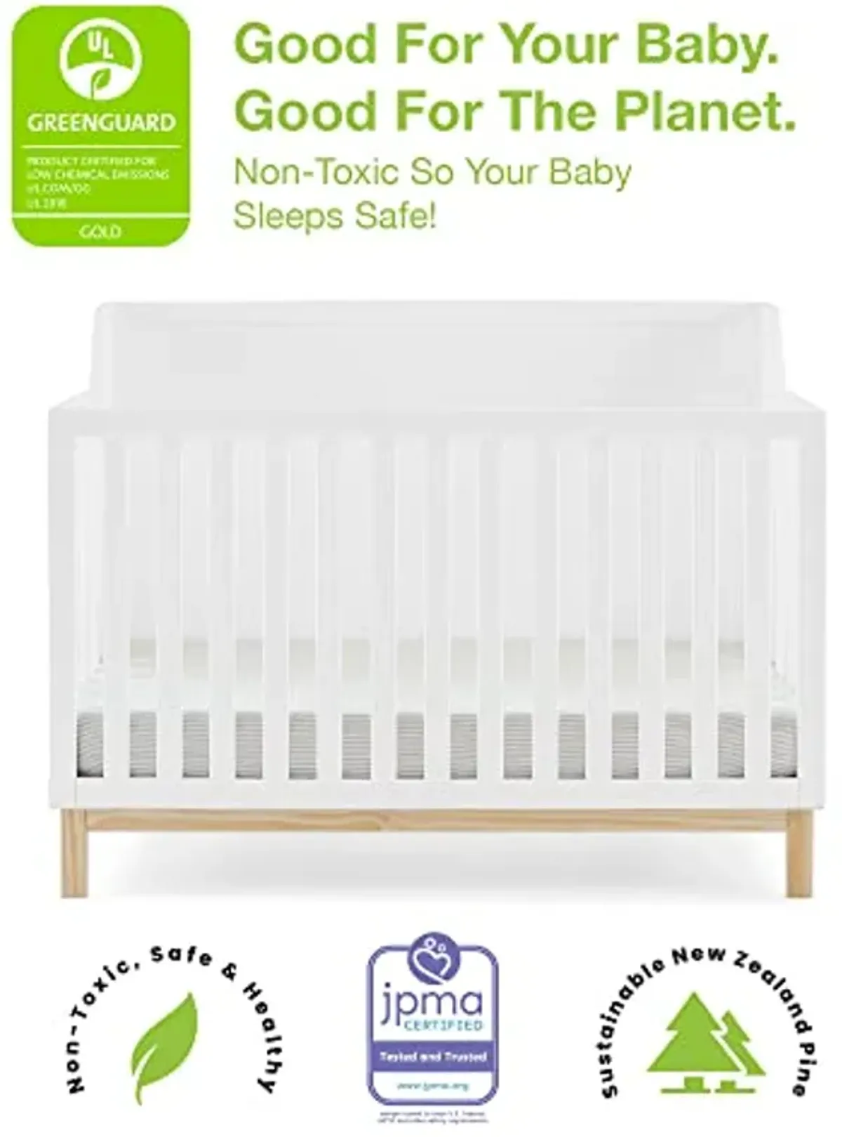 Delta Children Gap babyGap Oxford 6-in-1 Convertible Crib - Greenguard Gold Certified, Bianca White/Natural & Gap babyGap Legacy 3 Drawer Dresser with Leather Pulls, Navy/Natural