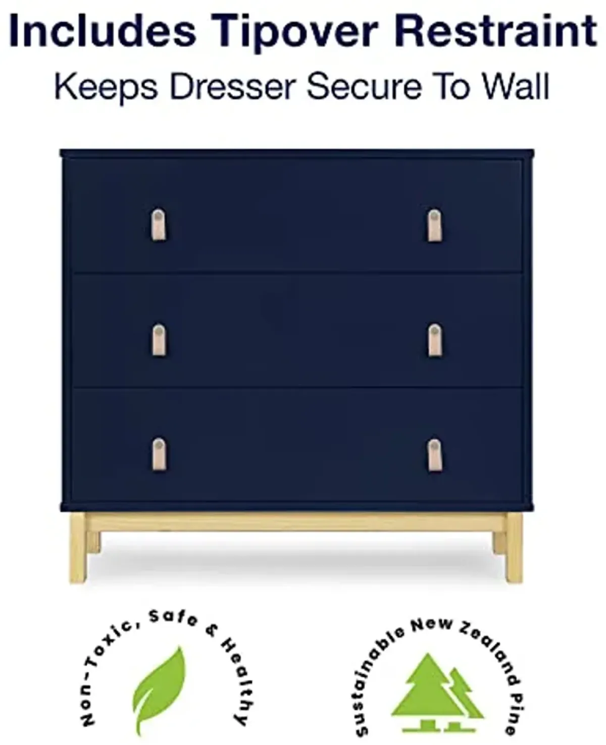 Delta Children Gap babyGap Oxford 6-in-1 Convertible Crib - Greenguard Gold Certified, Bianca White/Natural & Gap babyGap Legacy 3 Drawer Dresser with Leather Pulls, Navy/Natural