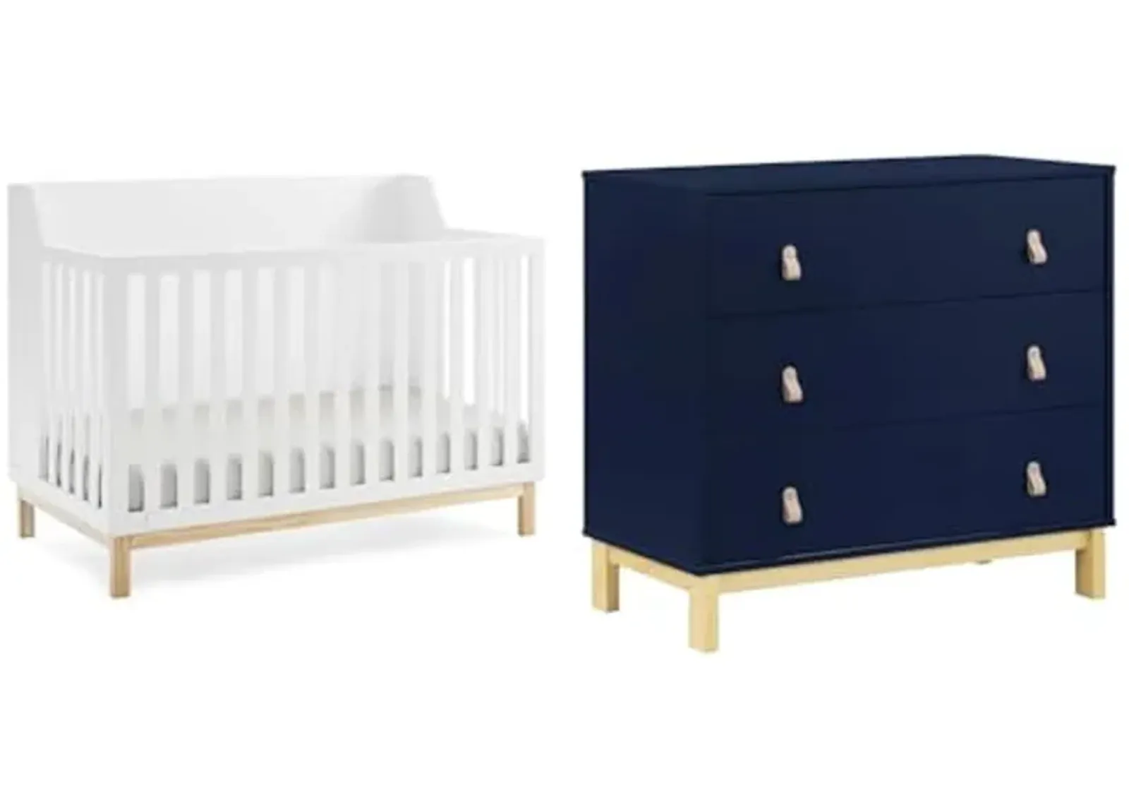 Delta Children Gap babyGap Oxford 6-in-1 Convertible Crib - Greenguard Gold Certified, Bianca White/Natural & Gap babyGap Legacy 3 Drawer Dresser with Leather Pulls, Navy/Natural