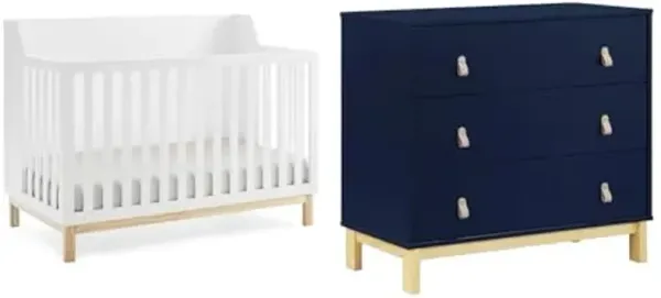 Delta Children Gap babyGap Oxford 6-in-1 Convertible Crib - Greenguard Gold Certified, Bianca White/Natural & Gap babyGap Legacy 3 Drawer Dresser with Leather Pulls, Navy/Natural